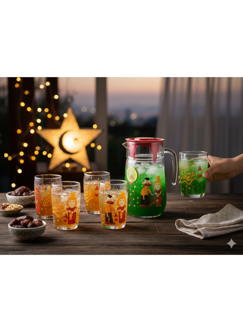 "Ramadan Nostalgia" Hospitality Set – Large Pitcher & 6 Cups featuring Bogi & Tamtam Design - Image 4